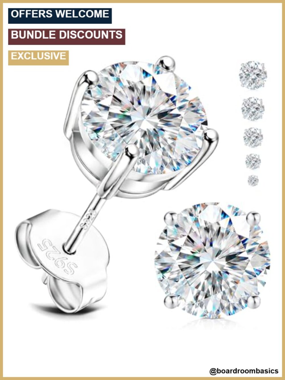 Moissanite Stud Earrings 925 Sterling Silver Hypoallergenic 4-Prong Set